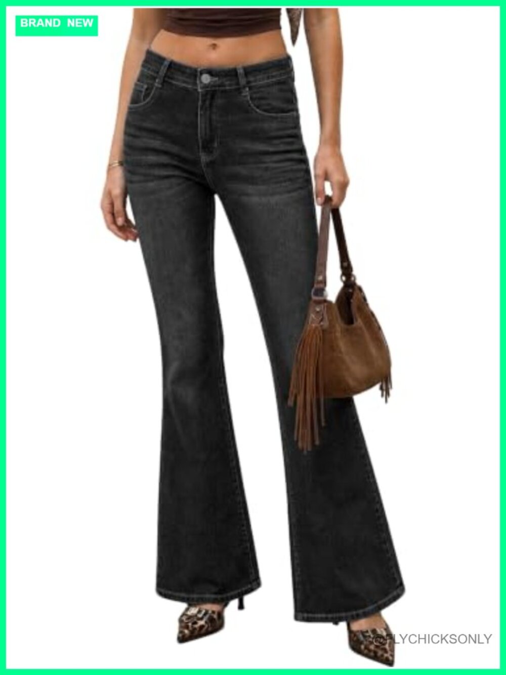 High Waisted Flare Jeans Stretchy Knit Denim Bell Bottom Pants